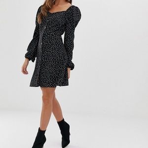 Polka dot sweetheart neckline button mini dress